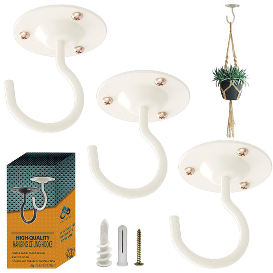 NACETURE Ceiling Hooks for Hanging Plants 3 Pack - Plant Hanger Indoor Hanging Hooks Metal Plant Bracket Iron Lanterns Hangers for Wind Chimes (White 3 Pack)