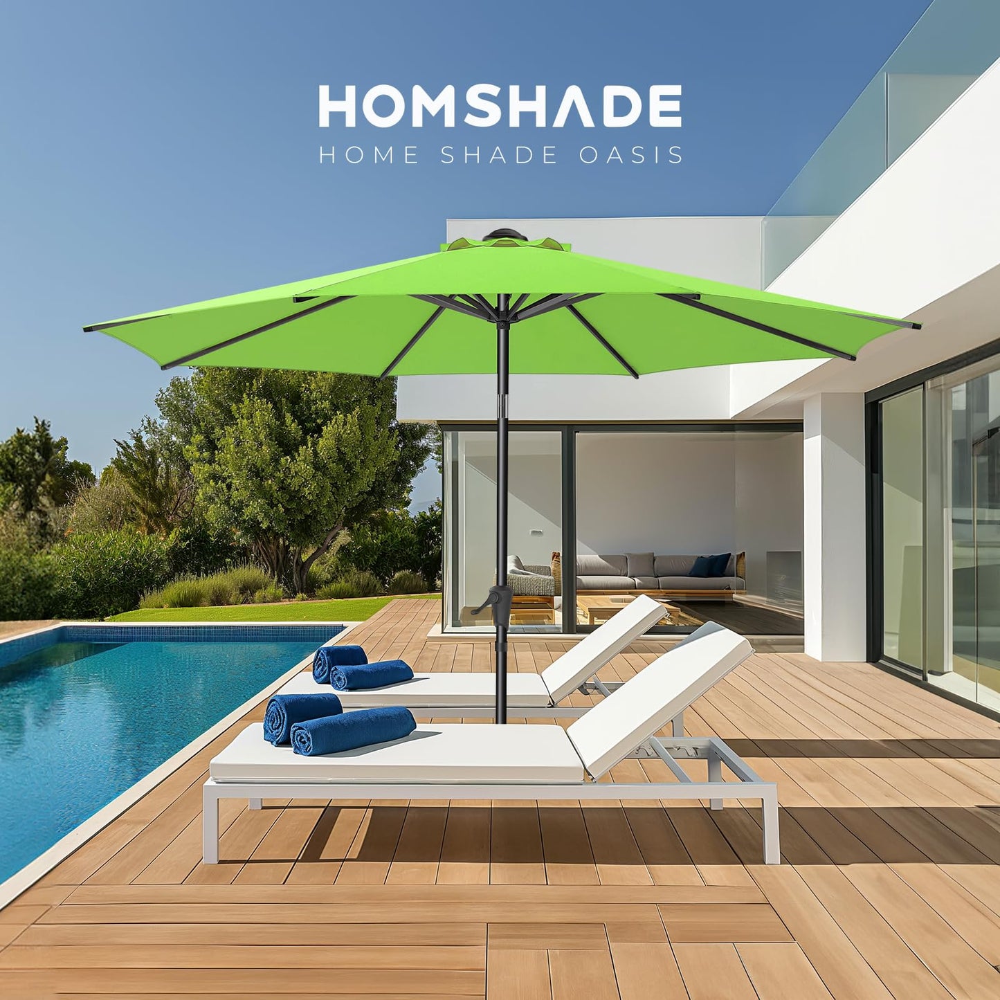 HOMSHADE 7.5ft Outdoor Patio Umbrella - Market Table Pool Deck Umbrella UPF50+ UV Protection with Push Button Tilt, Crank and 6 Sturdy Ribs (Apple Green, No base)