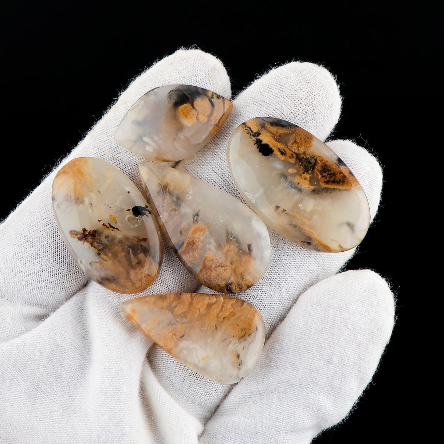 CRYSTALIS Wholesale 5pcs Natural Golden Dendrite Agate Loose Gemstone Bulk Cabochons Jewelry Making Supply, Chakra Healing Polished Stones, Wire Wrapping, DIY, Gem Collection (18-25mm)
