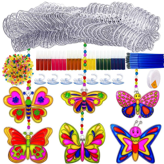 30 Sets Suncatcher Kit Butterfly Suncatchers Window Art Paint Sun Catcher DIY Craft Kits Butterfly Suncatcher Kit for Outdoor Spring Summer Decoration Home Activity Art Project Birthday Party Favors