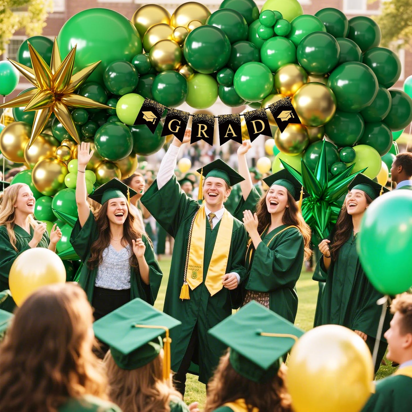 KARLURE Green and Gold Balloon Arch Kit with Stars, Emerald Green and Gold Party Decorations for 2026 Graduation Prom World Cup Birthday Baby Shower Dinosaur Jungle Party Supplies
