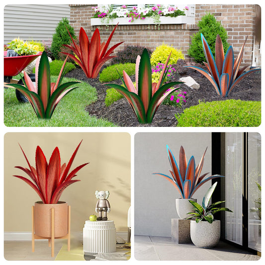 TOMBABY Enlarge Thickened Wind Resistant Iron Agave Metal Plant Country Garden Sculpture Statue Outdoor Decoration Agave Metal Plant Courtyard Garden Lawn Ornament Gift (2, 12 Leaves Blue)