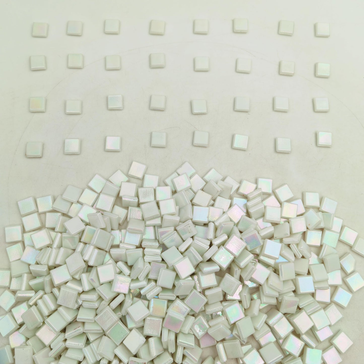 500g/1.1LB Iridescent Ice Jade Glass Mosaic Tiles, 560 Pieces, 2/5 Inch Square Stained Mosaic Tiles for DIY Crafts, Home/Outdoor Mosaic Decoration (White-IB11)
