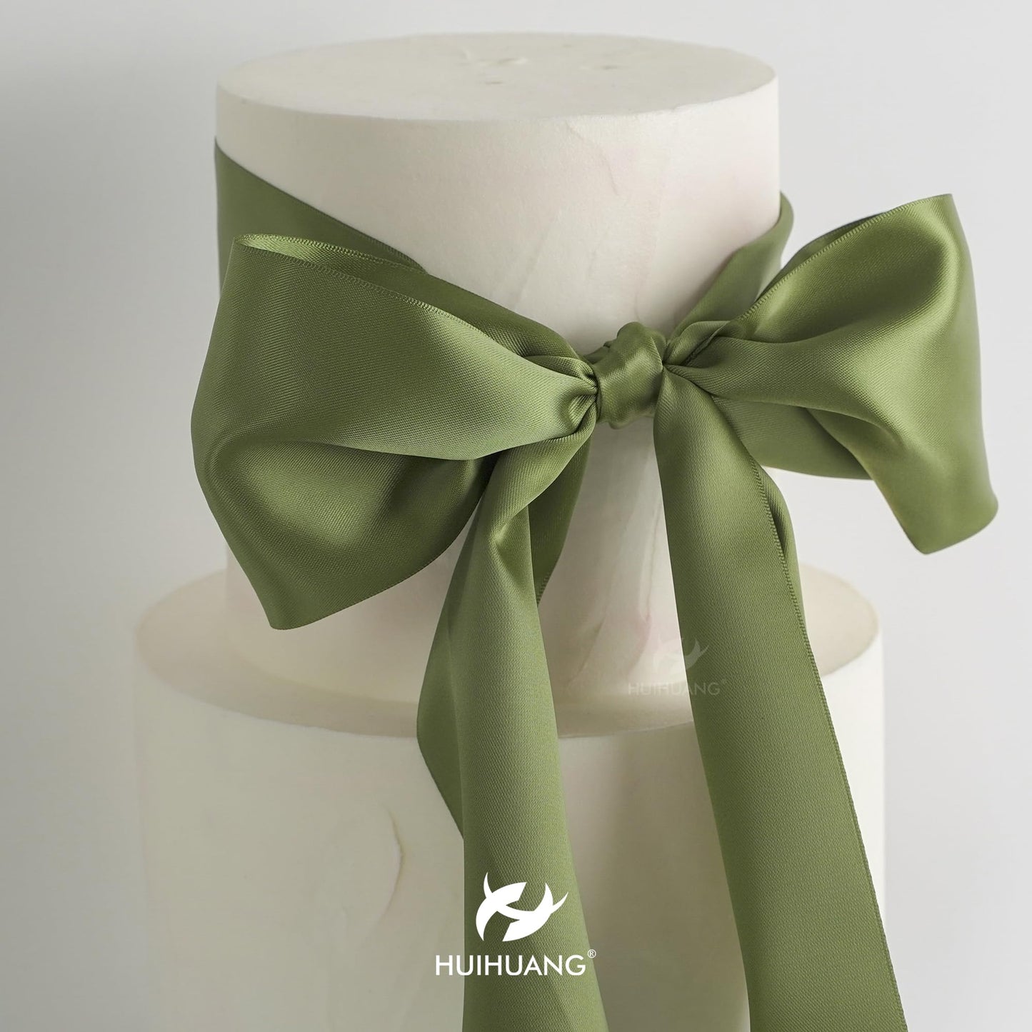 HUIHUANG Moss Green Satin Ribbon - 4 inch Wide, Double Face, Thick, 10 Yards/Roll for Wedding Party Supplies, Chair, Cake Decor, Large Bows, Flower Bouquet, Sewing, Crafts