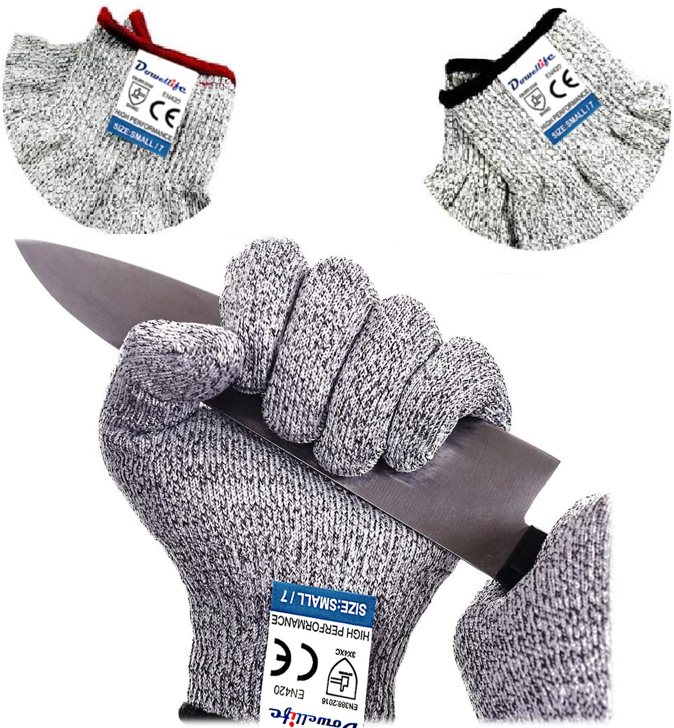 Dowellife Cut Resistant Gloves Food Grade Level 5 Protection, Safety Kitchen Cuts Gloves for Oyster Shucking, Fish Fillet Processing, Mandolin Slicing, Meat Cutting and Wood Carving. (Large-2 Pairs)
