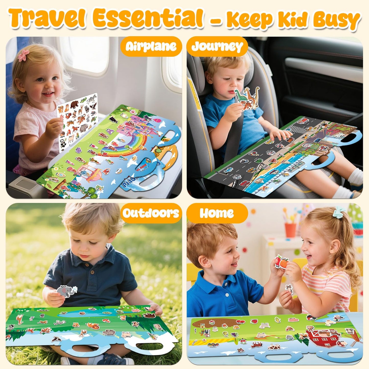LYNKTOTS 6 Sets Reusable Sticker Books for Toddlers 3+ Years, Jelly Sticker Book for Kids, Travel Stickers Activity Book Travel Toys for Toddlers