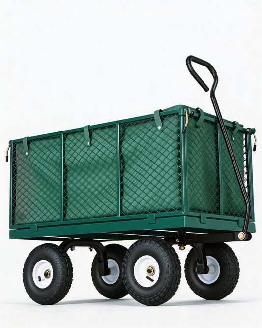 GarveeTech 800LBS Heavy Duty Steel Garden Cart, Garden Wagon Cart on Wheels, Metal Yard Utility Wagon with Removable Mesh Sides, 10" All Terrain Tires, 180° Rotating Handle for Lawn, Garden, Farm