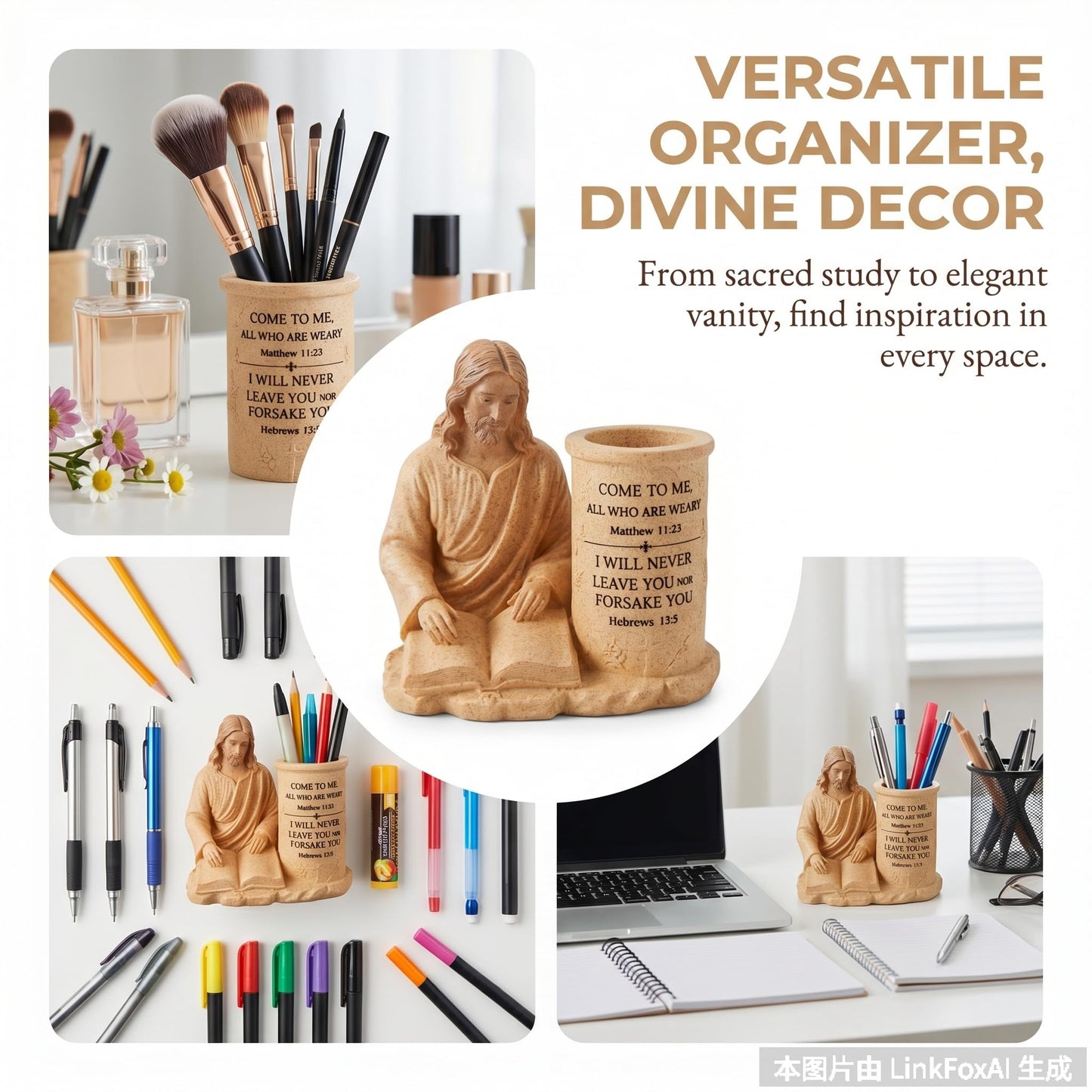 jklhkmhj Jesus Pen Holder With Bible Verse,Jesus Inspirational Religious Bible Verse Pen Holder Thoughtful Christian Gifts for All Perfect for Office School Home and Stationery Essentials