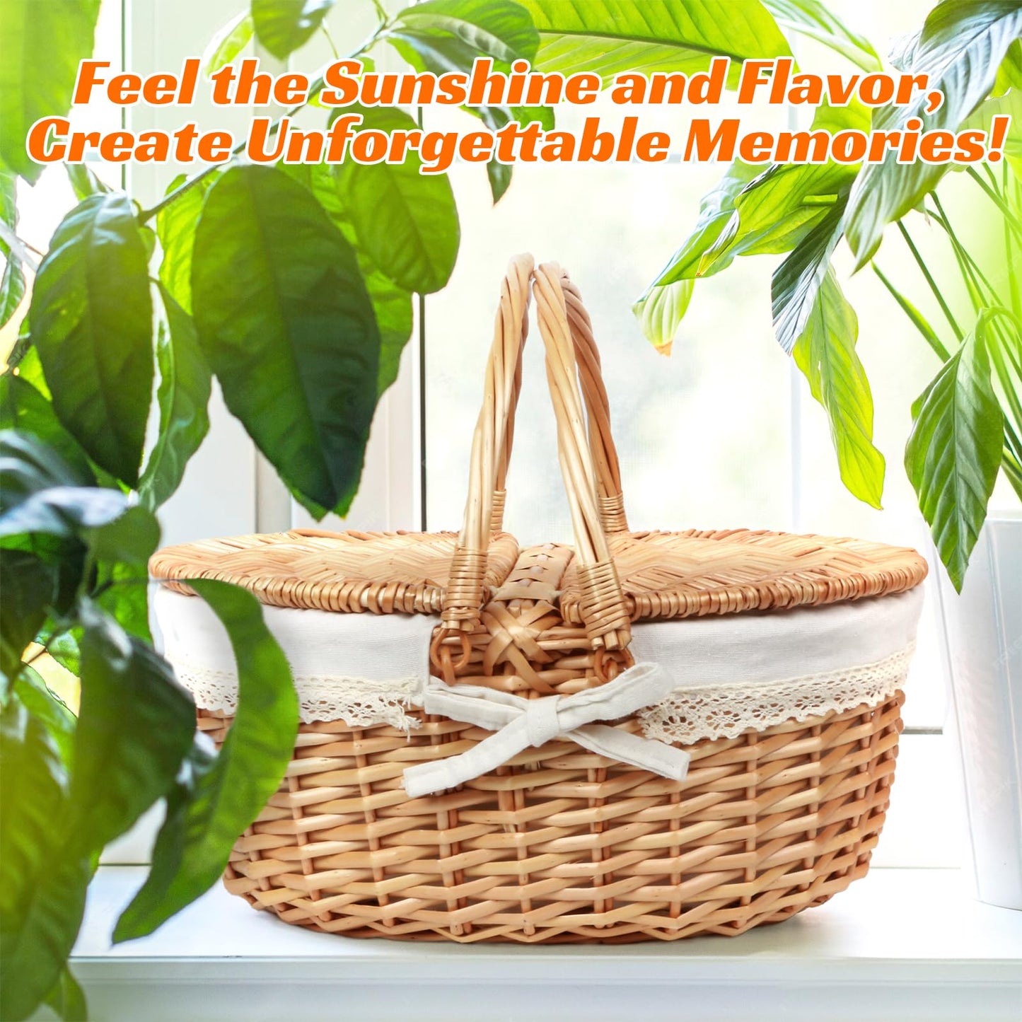 Hap Tim Wicker Picnic Basket for 2 with Lid - Unique Gifts Ideas for Couple, Engagement, Wedding, Bridal Shower, Family, Christmas - White Elephant Gifts for Adults(Y2408B-1)