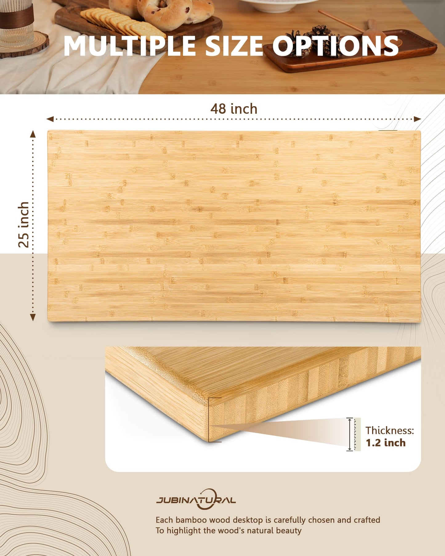 48"x25" Butcher Block Countertop, 4ft DIY Bamboo Countertop, 1.2'' Thick Wood Table Top, Used as Cutting Board, Office Desk Top, Living and Dining Room Table, Washer Dryer Countertop, Kitchen Island