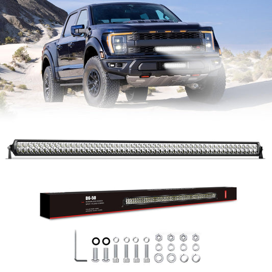 4WDKING LED Light Bar 50 inch IP68&IP69K Waterproof Dual Row Off Road Light Bar with DT Connector 300W Flood and Spot Combo Beam Work Light for Truck Cars ATV UTV Boat