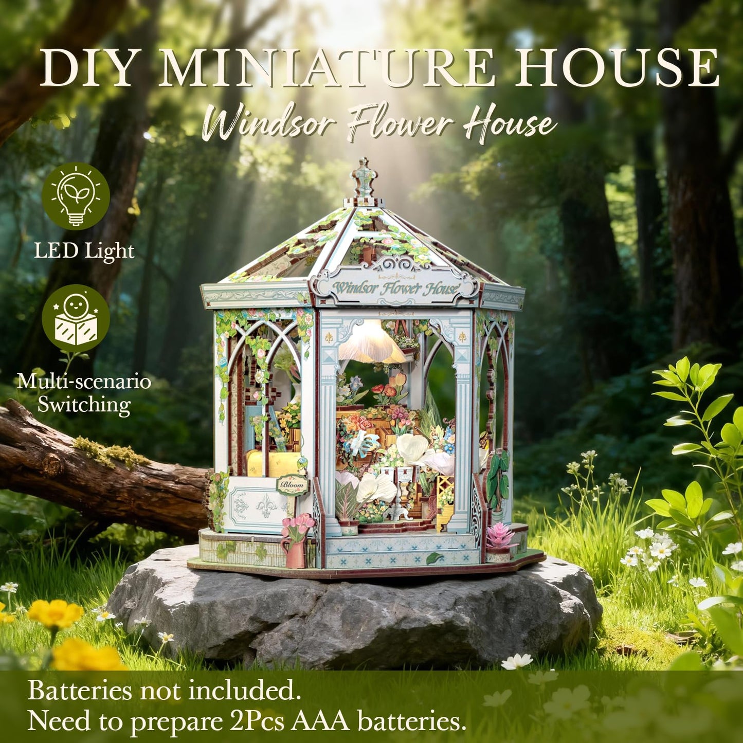 Cutefun Book Nook Kit - DIY Miniature House Dollhouse Kit for Adults, 3D Wooden Puzzle Flower House Model Kit Building Set Crafts for Home Decor Gifts for Family and Friends (Windsor Flower House)