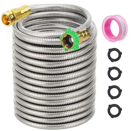 Garden Hose with Male to Female Connector - 50 ft Metal Leakproof Water Pipe, Kink-free 304 Stainless Steel Hose for Outdoor Garden Watering Car Pet Cleaning