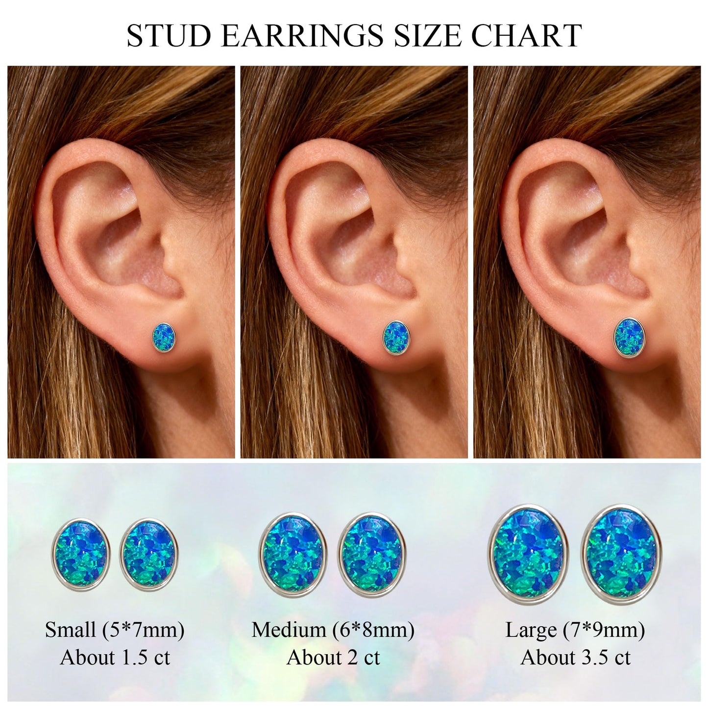 JiayangJY Silver Blue Fire Opal Stud Earrings for Women 18K White Gold Plated Sterling Silver Oval Shape 6mm Opal Earrings with Push Back