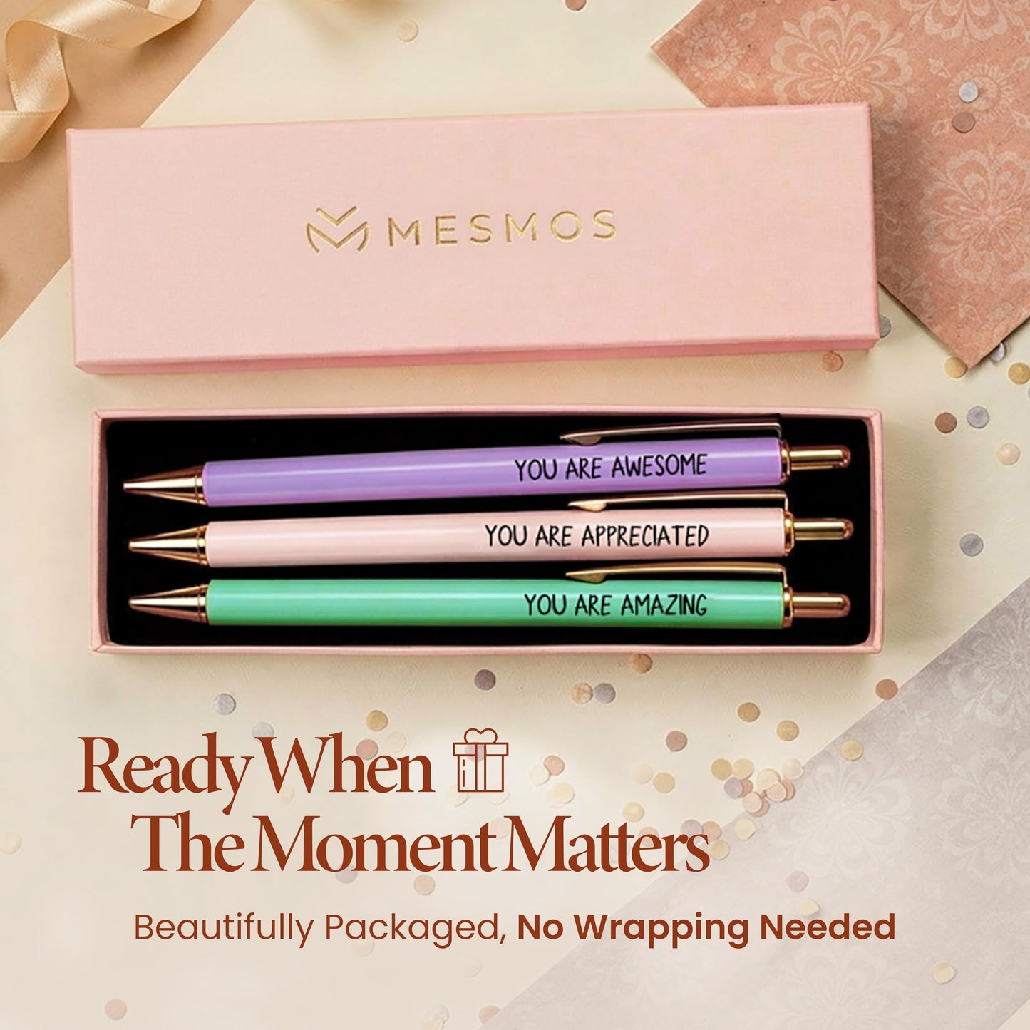 MESMOS 3Pcs Fancy Pen Sets for Women Gift, Administrative Professional Day Gifts, German-Ink, 1mm Tip, Cute Pens for Journaling No Bleed, Employee, Teacher Appreciation Gift, Thank You Gifts for Women