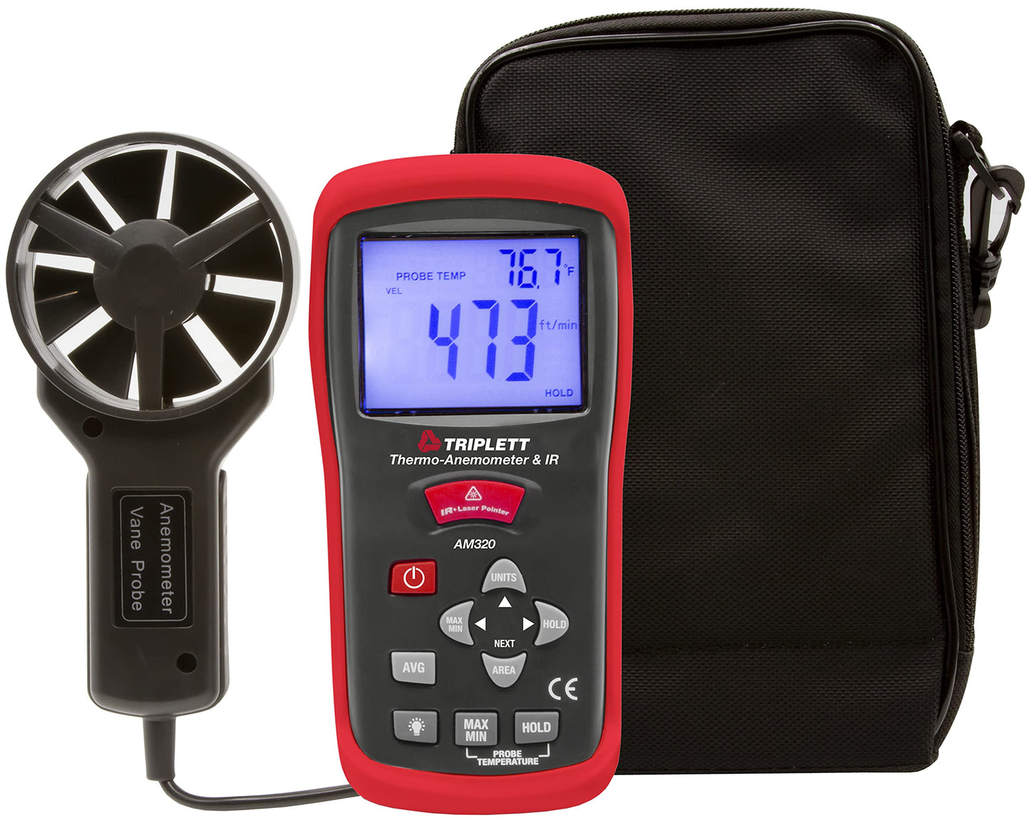 Triplett AM320 Thermo-Anemometer with Built-In IR Thermometer, Air Velocity, and Air Flow