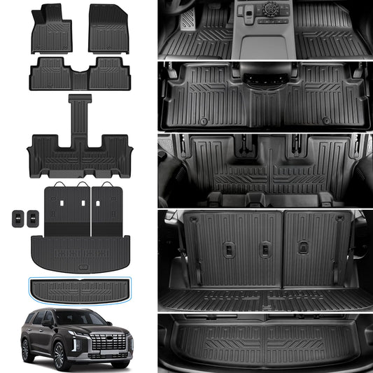 HOUCLEMIC Floor Mats for 2020-2025 Hyundai Palisade 7/8 Passenger, Trunk Mat with Seat Back Cover and Lower Cargo Mat All Weather Interior Protector for 2025 Hyundai Palisade Accessories