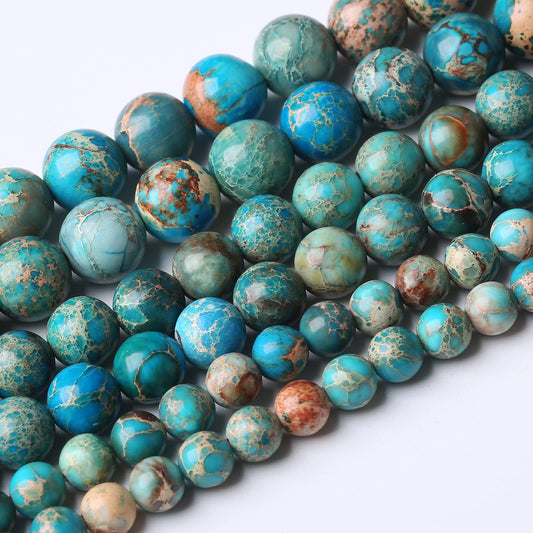 36PCS 10MM Natural Blue Imperial Jasper Stone Beads Round Shape Suitable for Jewelry DIY Bracelet 15 Inches