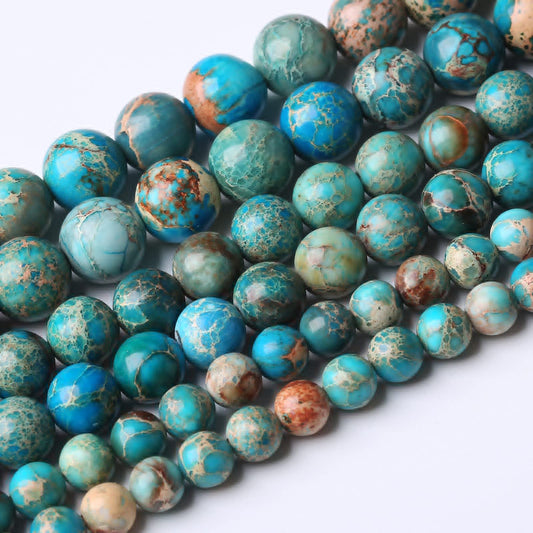 45PCS 8MM Natural Blue Imperial Jasper Stone Beads Round Shape Suitable for Jewelry DIY Bracelet 15 Inches