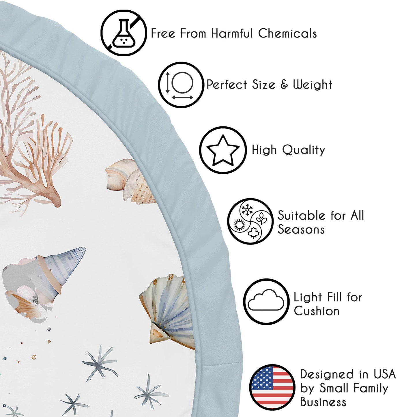 Sweet Jojo Designs Ocean Seashells Boy, Girl, Unisex/Gender Neutral Baby Play Mat Tummy Time Activity, Toddler Floor Infant Playmat - Nautical, Beach Theme, Watercolor, Starfish, Coastal, Aquatic, Sea