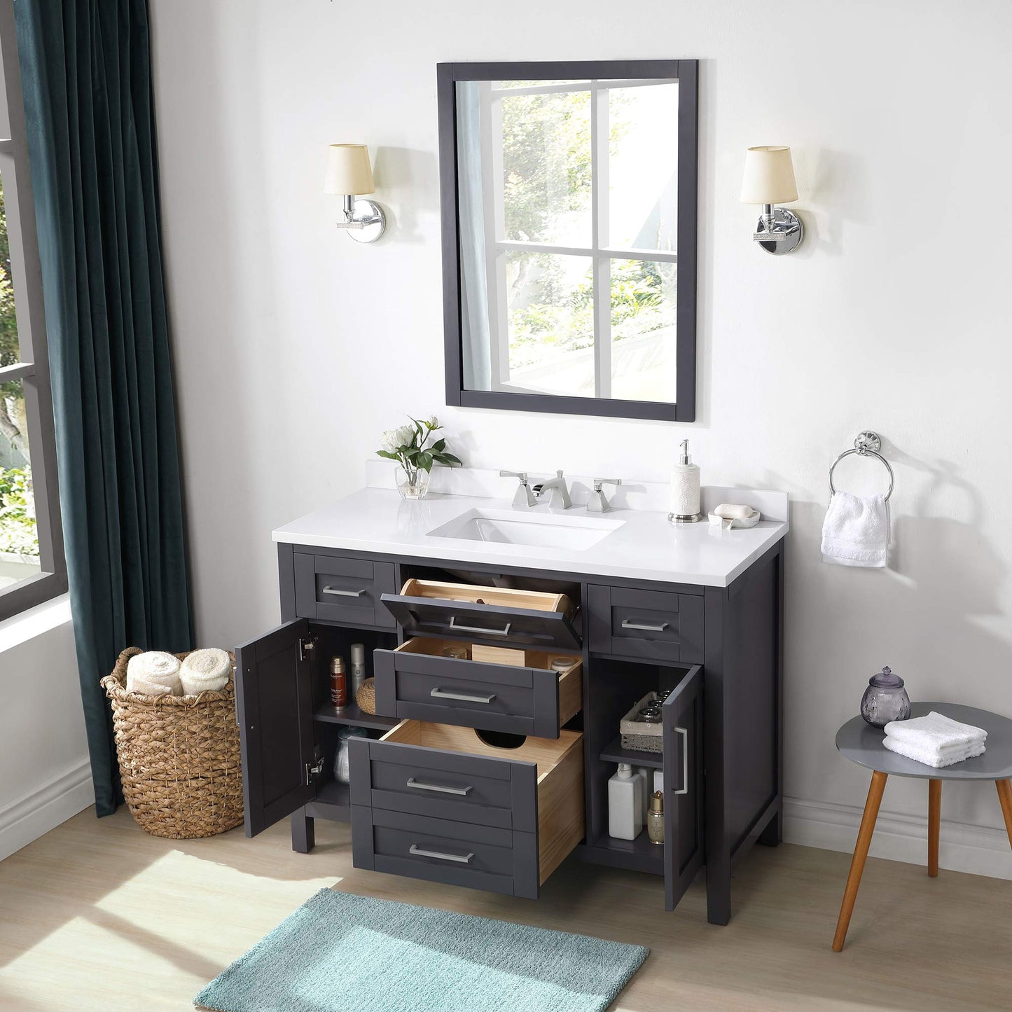 OVE Decors Maya Bathroom Vanity and Double Sink Combo with Countertop | Backsplash included | Fully Assembled Vanity Set, 60 in., DOVE Grey