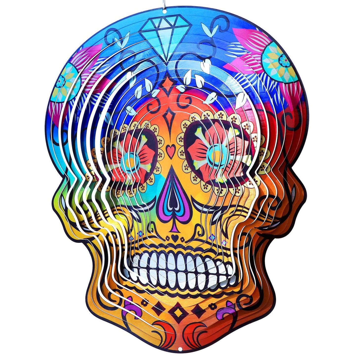 Goolyrusim Metal Wind Spinner - Sugar Skull Wind Spinners, Kinetic Hanging Wind Sculpture 3D Skeleton Wind Catcher for Yard and Garden Decoration Outdoor Decor, Unique Gifts for Halloween, Christmas