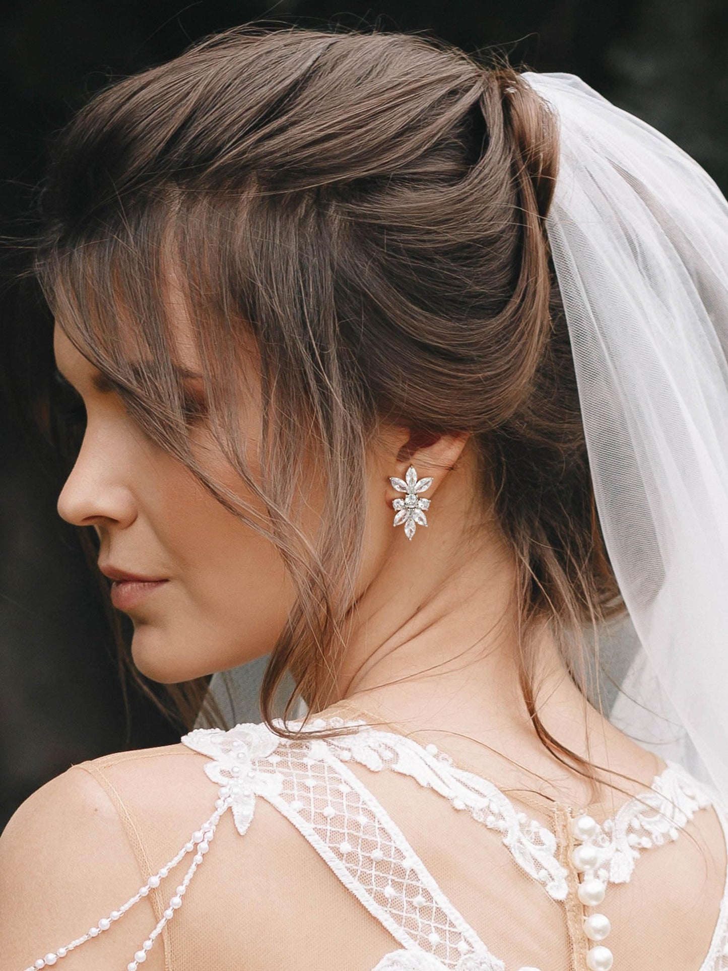 SWEETV Marquise Cubic Zirconia Wedding Bridal Stud Earrings for Brides Bridesmaids, Crystal Pearl Rhinestone Stud Earrings for Women Prom Party Jewelry Gifts (Silver-Cubic Zirconia)