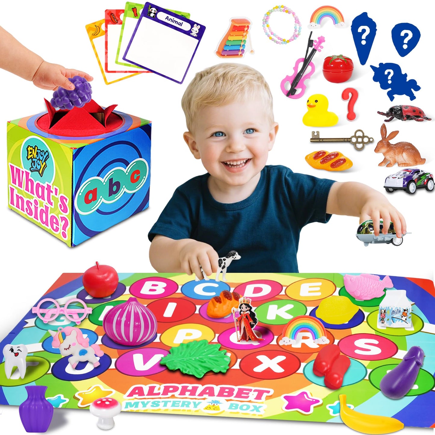 Enjoyjoy Mystery Box - 58 PCS Speech Therapy Materials Alphabet Toys Montessori Sensory, Preschool Learning Sorting Games with Mystery Boxes for Toddlers Ages 3-6, Ideal Christmas Birthday Gifts