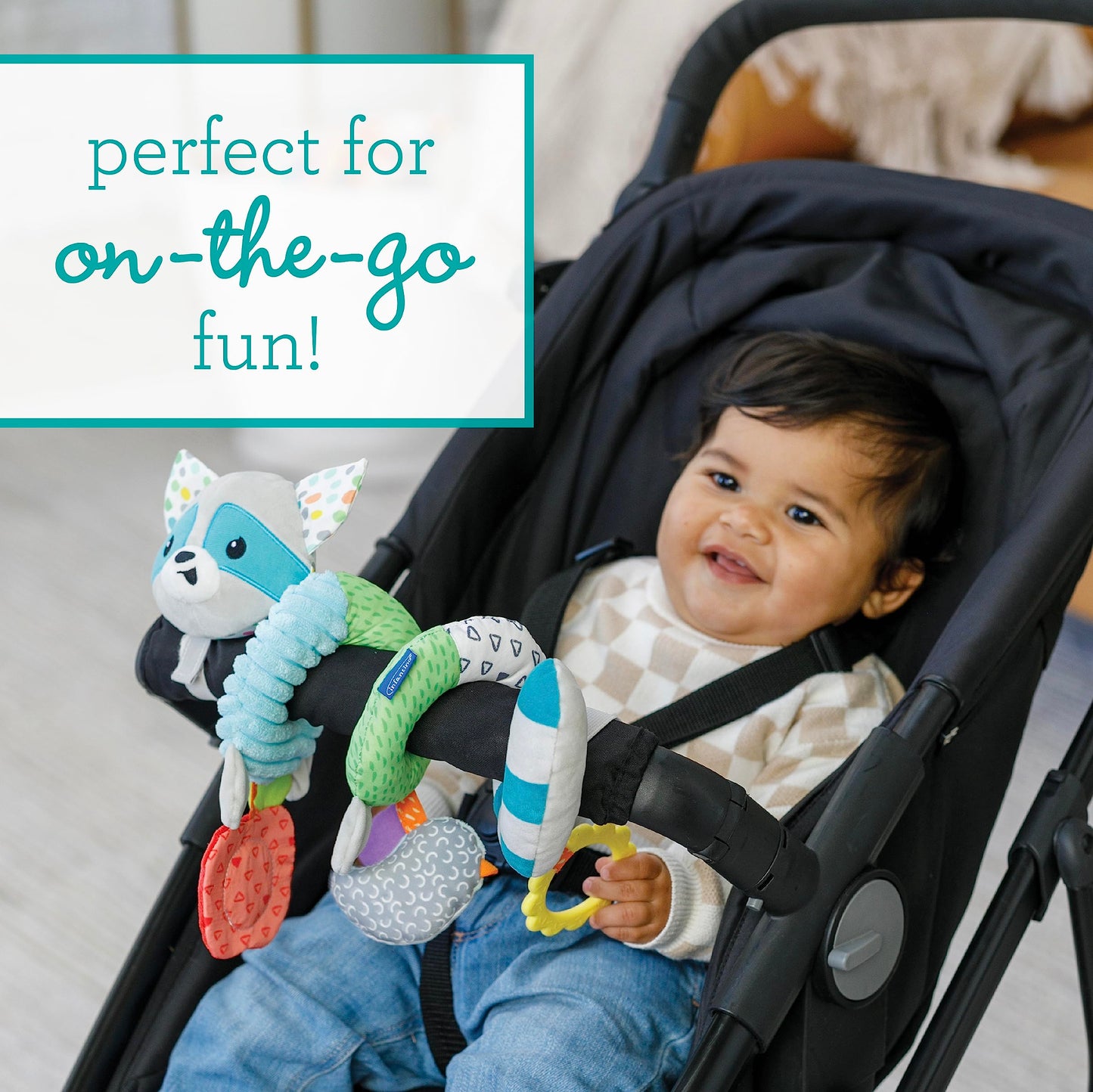 Infantino Spiral Activity Toy - Textured Play Activity Toy for Sensory Exploration and Engagement, Ages 0 and Up, Blue Raccoon