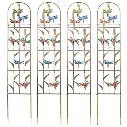 aboxoo Set of 4 Packs Dragonfly Metal Garden Trellis for Climbing Plants,Outdoor Decorative Flowers Arch Fence Trellis for Outdoor Patio,Garden,Lawn,Yard,Backyard,Wall Brackets,60'' H x 11'' W