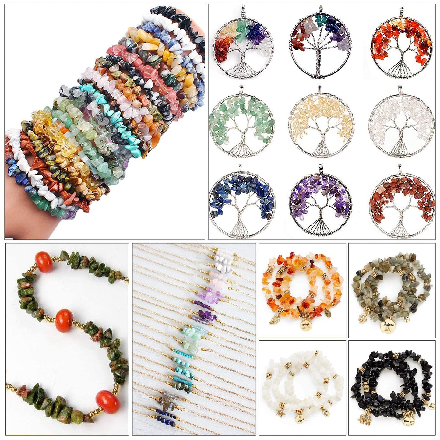 500 pcs Natural Chip Stone Beads, Multicolor 5-8 mm Irregular Gemstones Healing Crystal Loose Bead for Jewelry Making Bracelet Crafting