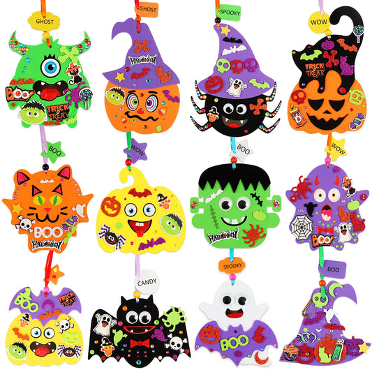 380Pcs Halloween Crafts for Kits 24 Sets Funny Halloween Arts and Crafts for Kids Include 34 Foam Cards 210 Glitter Stickers and All Accessories Included for Kids Adults Halloweens Party Favors