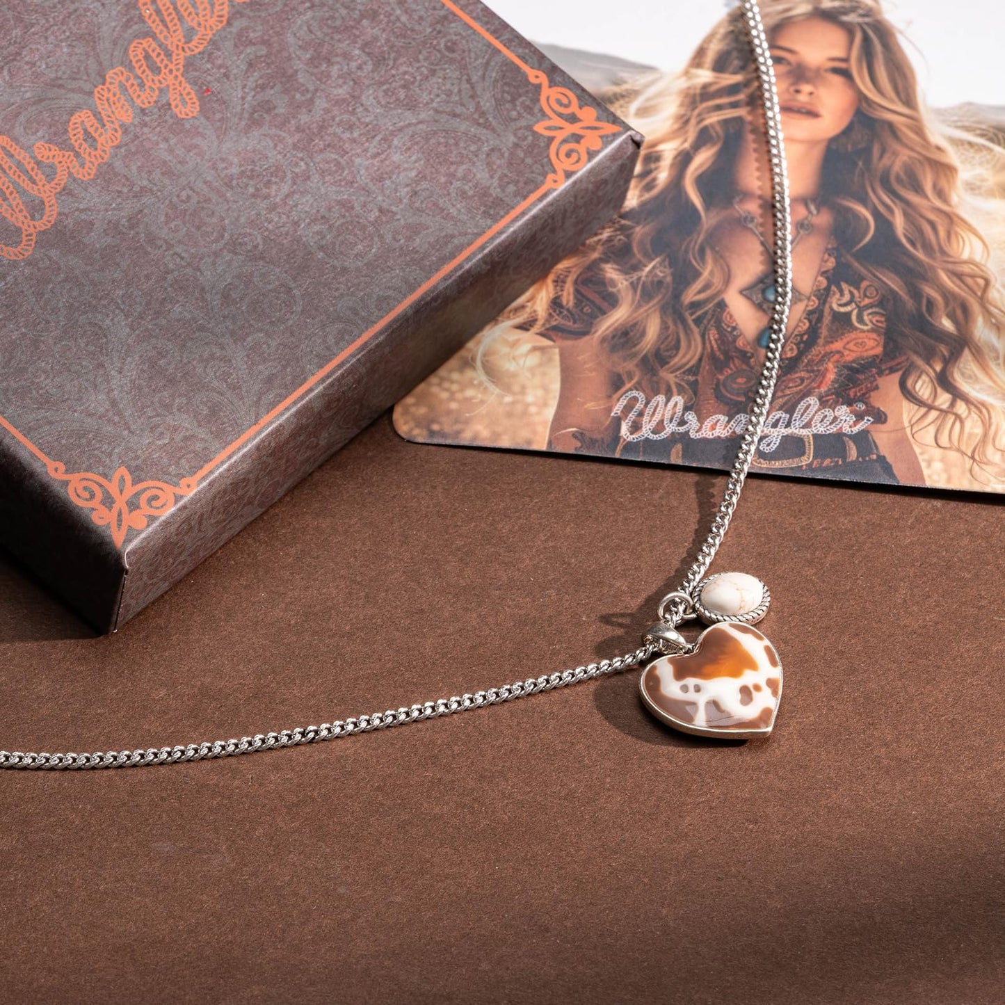 Montana West x Wrangler Western Pendant Necklace for Women 14k Gold Silver Heart Statement Turquoise Cowgirl Vintage Trendy Fashion Jewelry WNS-1129S-BG