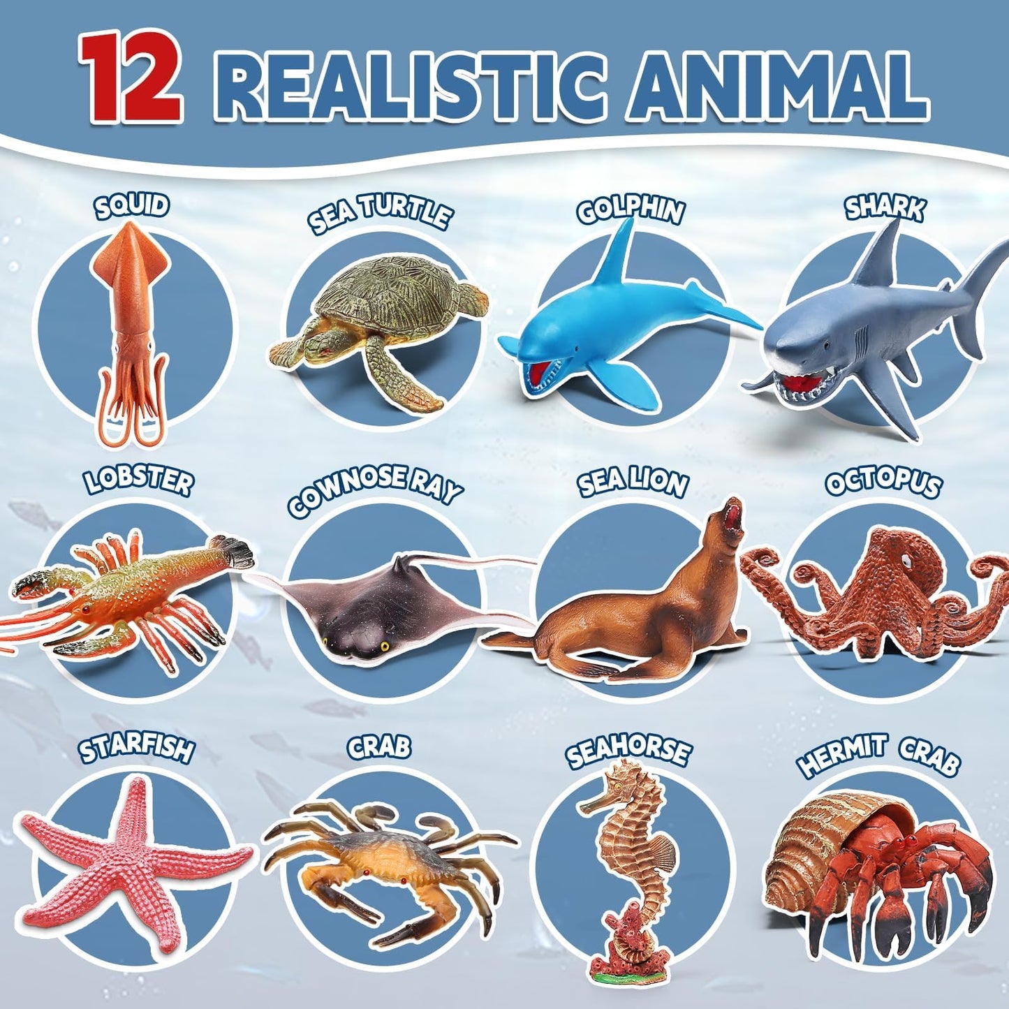 12Pack Ocean Animal Toy for Kid with Sound Book(On/Off), Gift Box, Realistic Sea Creature Figure, Educational Plastic Under the Sea life for Toddler, Birthday Party Favor, Water Table Toy for Boy Girl