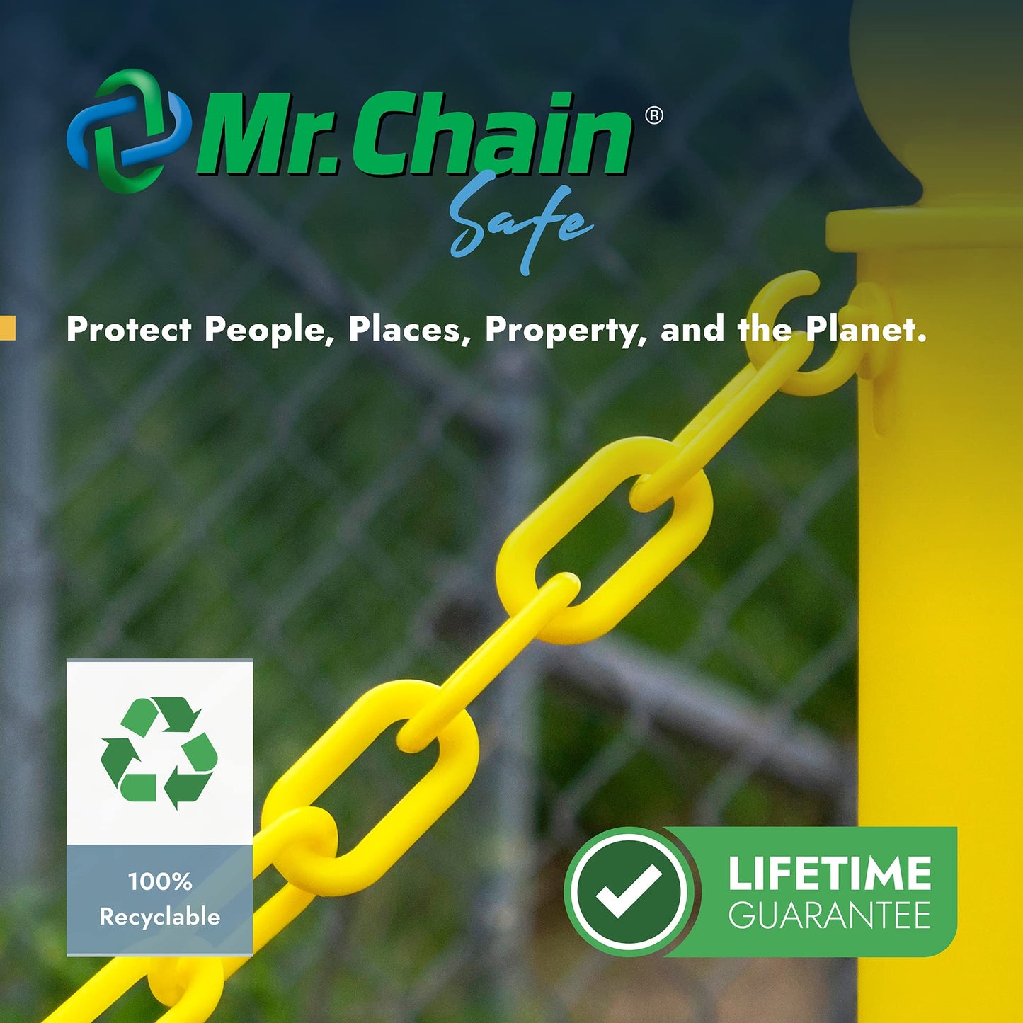 Mr. Chain Plastic Barrier Chain, Yellow, 1.5-Inch Link Diameter, 500-Foot Length (30002-500)