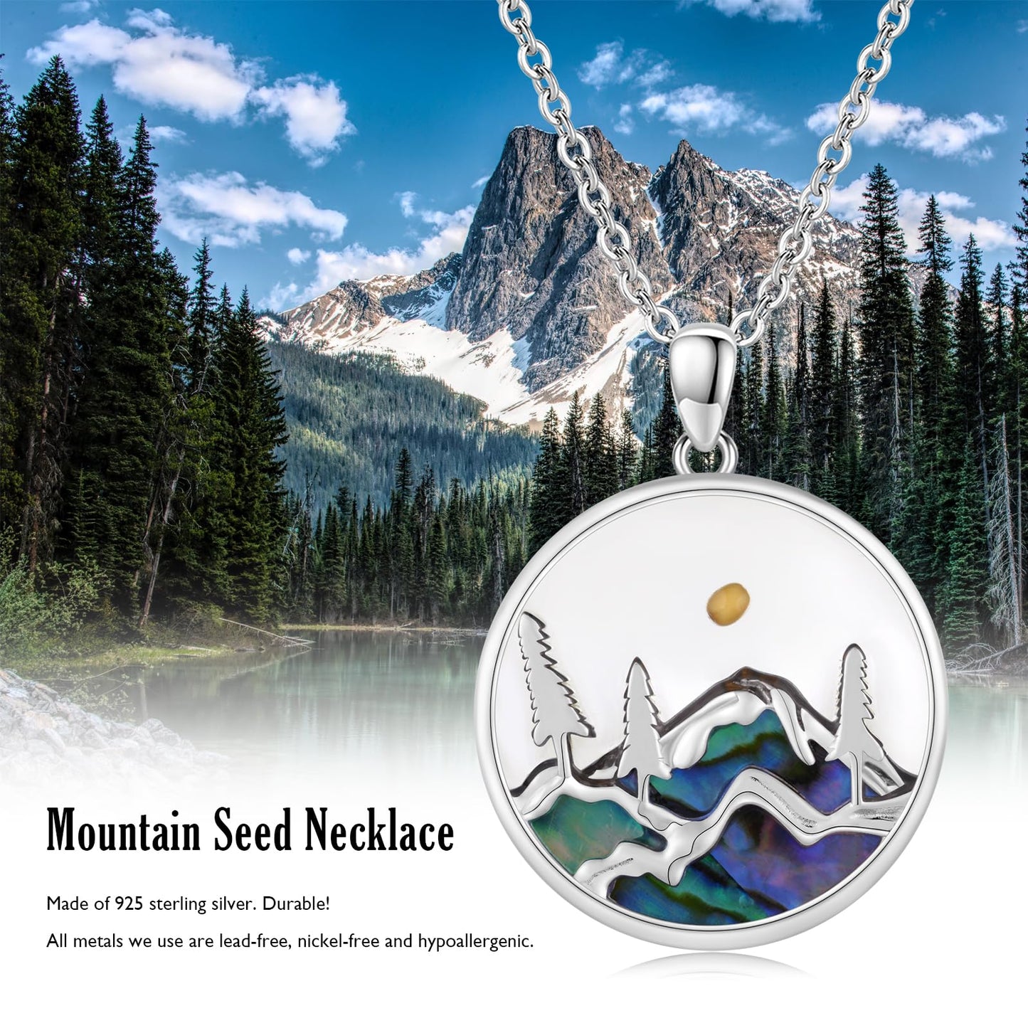 Suiknsn Mountain Necklace 925 Sterling Silver Faith Mustard Seed Pendant Necklace Outdoor Hiking Jewelry Gifts for Women Girlfriend