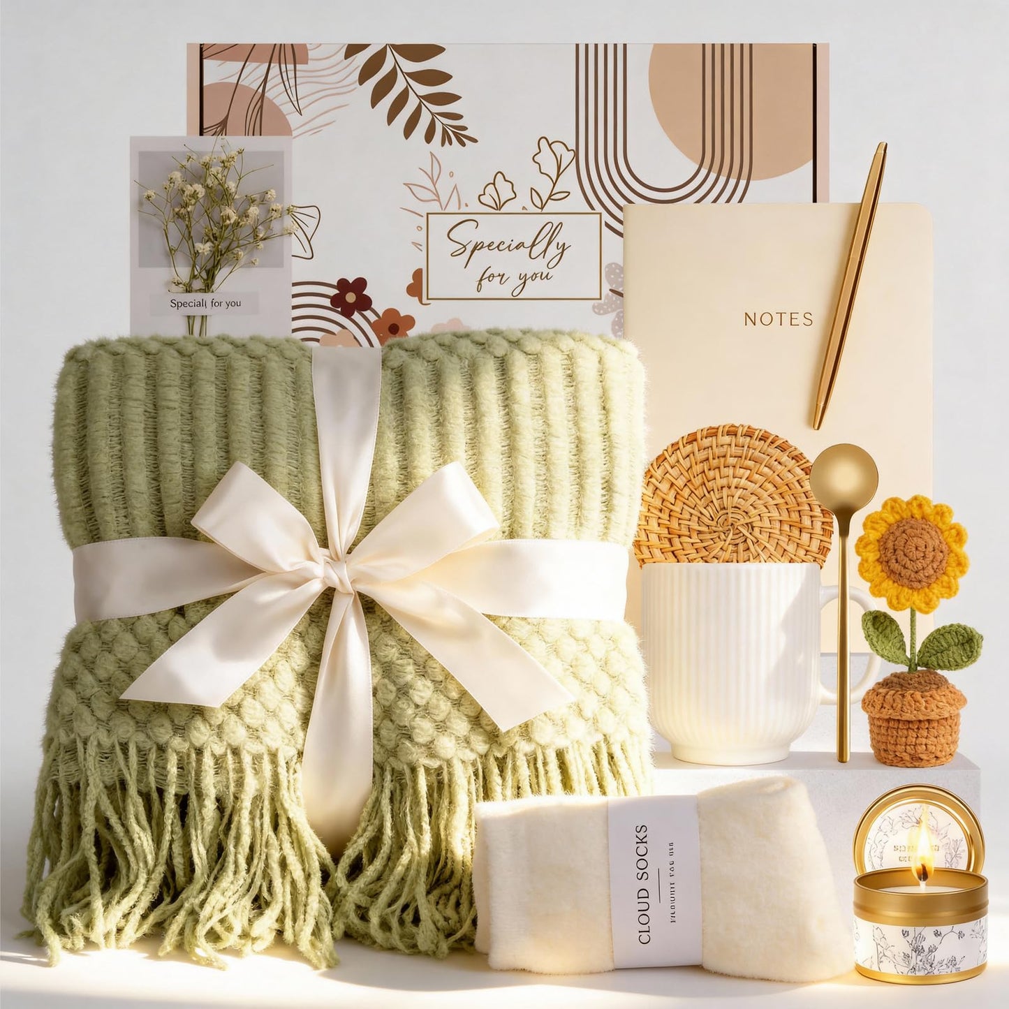 AUOVKOCA Birthday Gifts for Women, Self Care Gifts Baskets Care Package for Women, Teen Girls, Her, Mom, Sister, Best Friend, Wife, Girlfriend, Coworker, Sending Sunshine Sunflower Gift Baskets