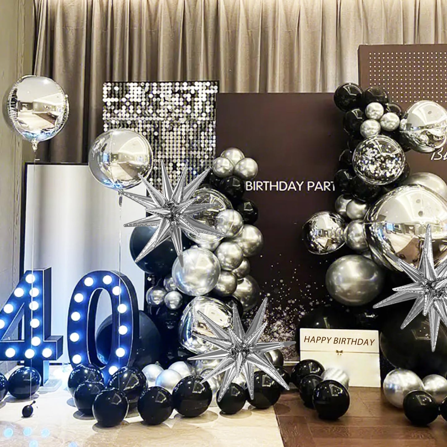 137Pcs Black and Silver Balloons Garland Arch Kit with Stars - 5 10 12 18 inch Black Silver Confetti Latex Party Balloons for 2025 Graduation Retirement Birthday Anniversary