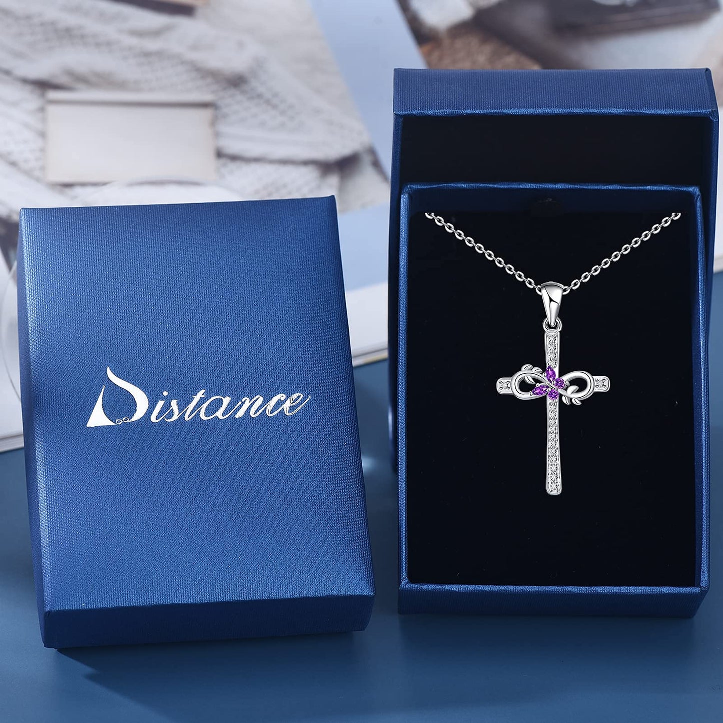 Distance Cross Necklace for Women 925 Sterling Silver Infinity with Butterfly Pendant Necklace for Mom Wife Gift for Mother's Day or Birthday