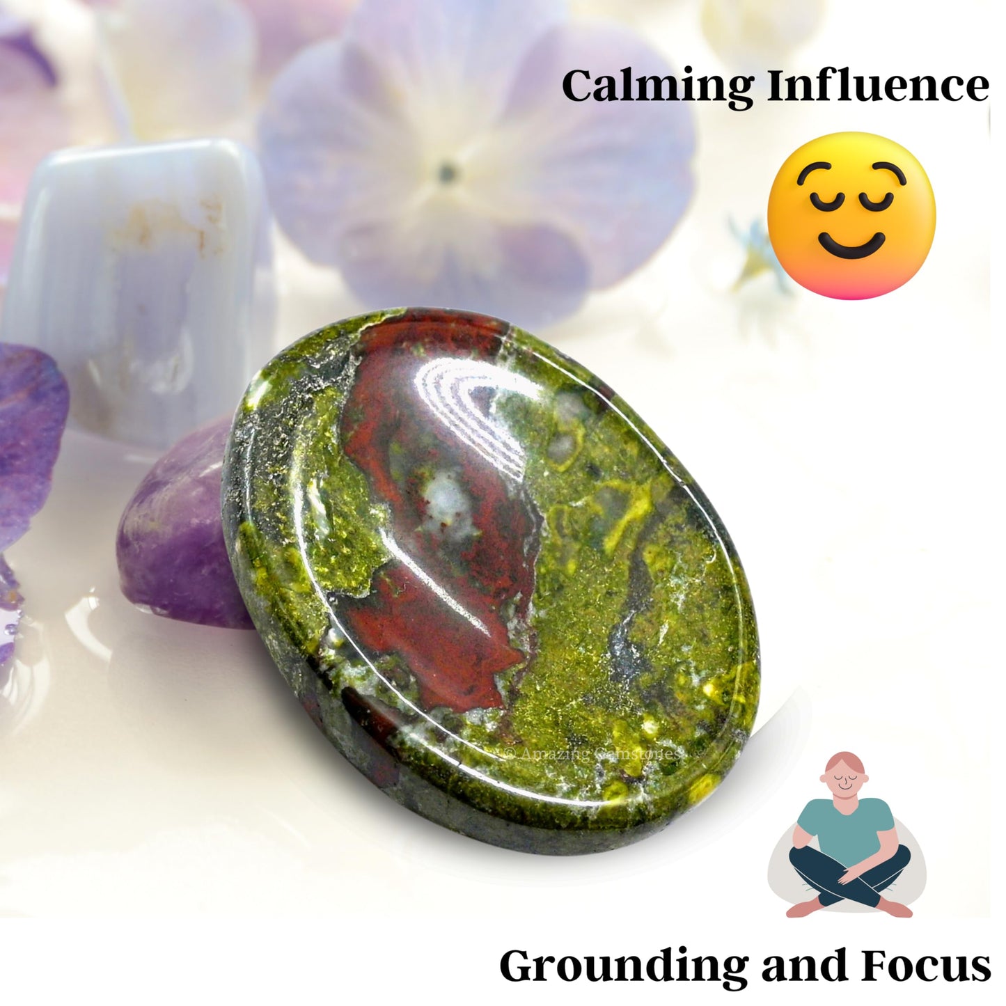 Amazing Gemstone Dragon Bloodstone Worry Stone Crystals and Healing Stones - Worry Stones for Stress Relief Gifts - Piedra Crystal Fidget for Meditation - Unique Stocking Stuffers and Birthday Gifts