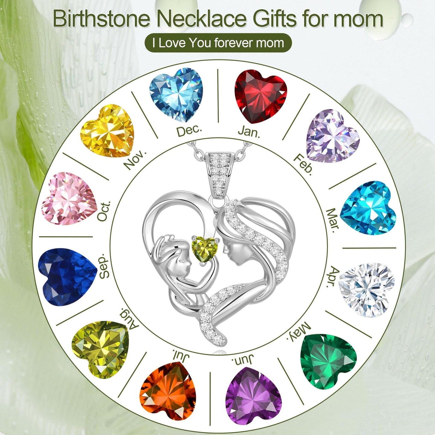 Zifeel Mothers Day Gifts for Mom Wife Her Grandma, S925 Sterling Silver Birthstone Necklaces Jewelry for Women, Mother's Day Love Heart Pendant Necklace for Anniversary Birthday Christmas Day