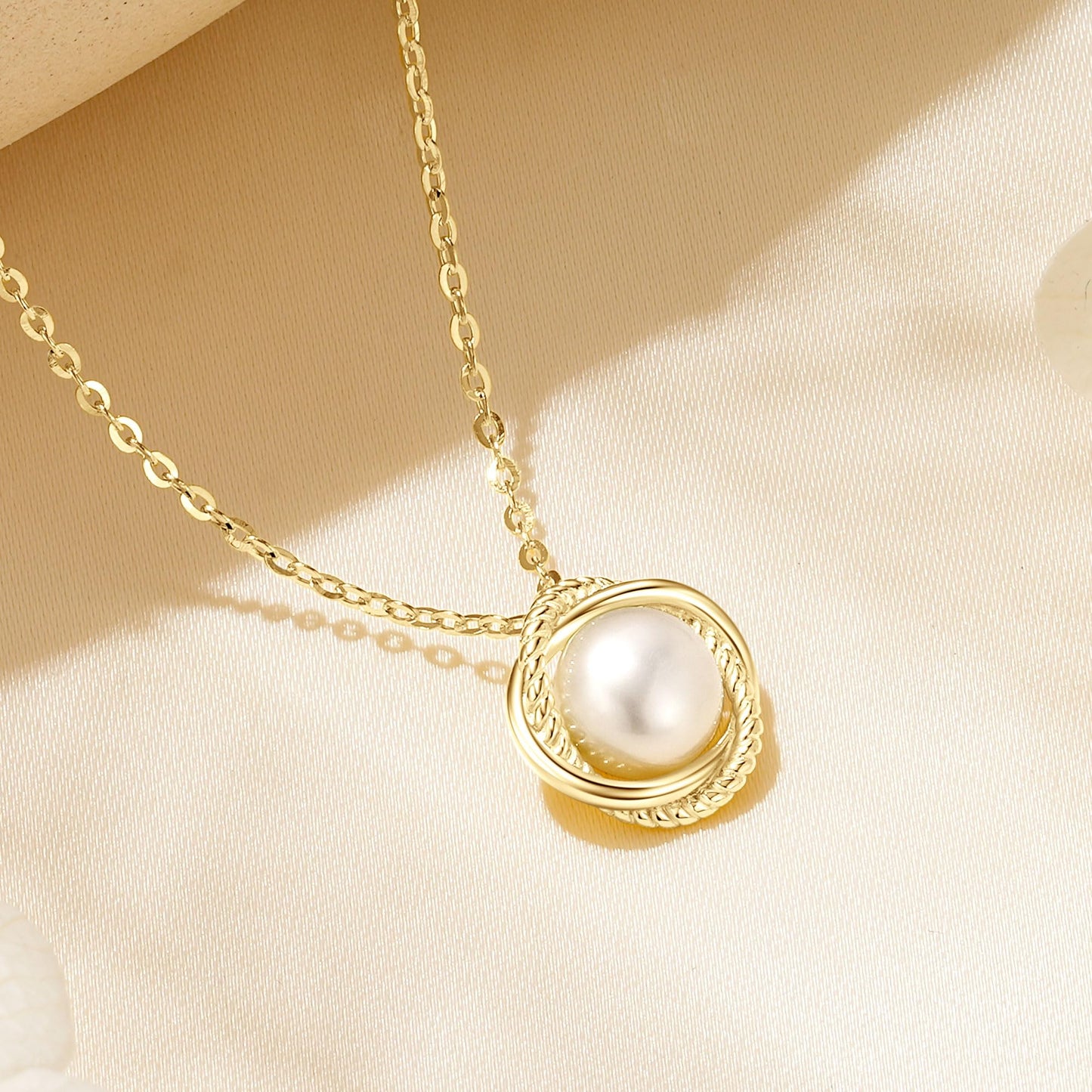 DENGGUANG Freshwater Pearl Pendant Necklace for Women, 925 Sterling Silver Single Pearl Necklace With Adjustable Chain, Wedding Birthday Jewelry for Her (Gold)