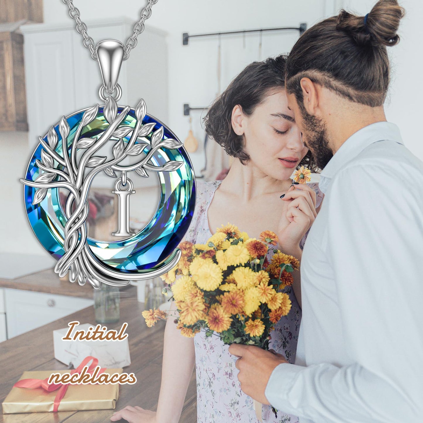 TOUPOP Tree of Life Initial Necklace Gifts for Women Sterling Silver Initial I Letter Jewelry Irish Crystal Pendant Birthday Gifts for Women Her Mom Wife Daughter