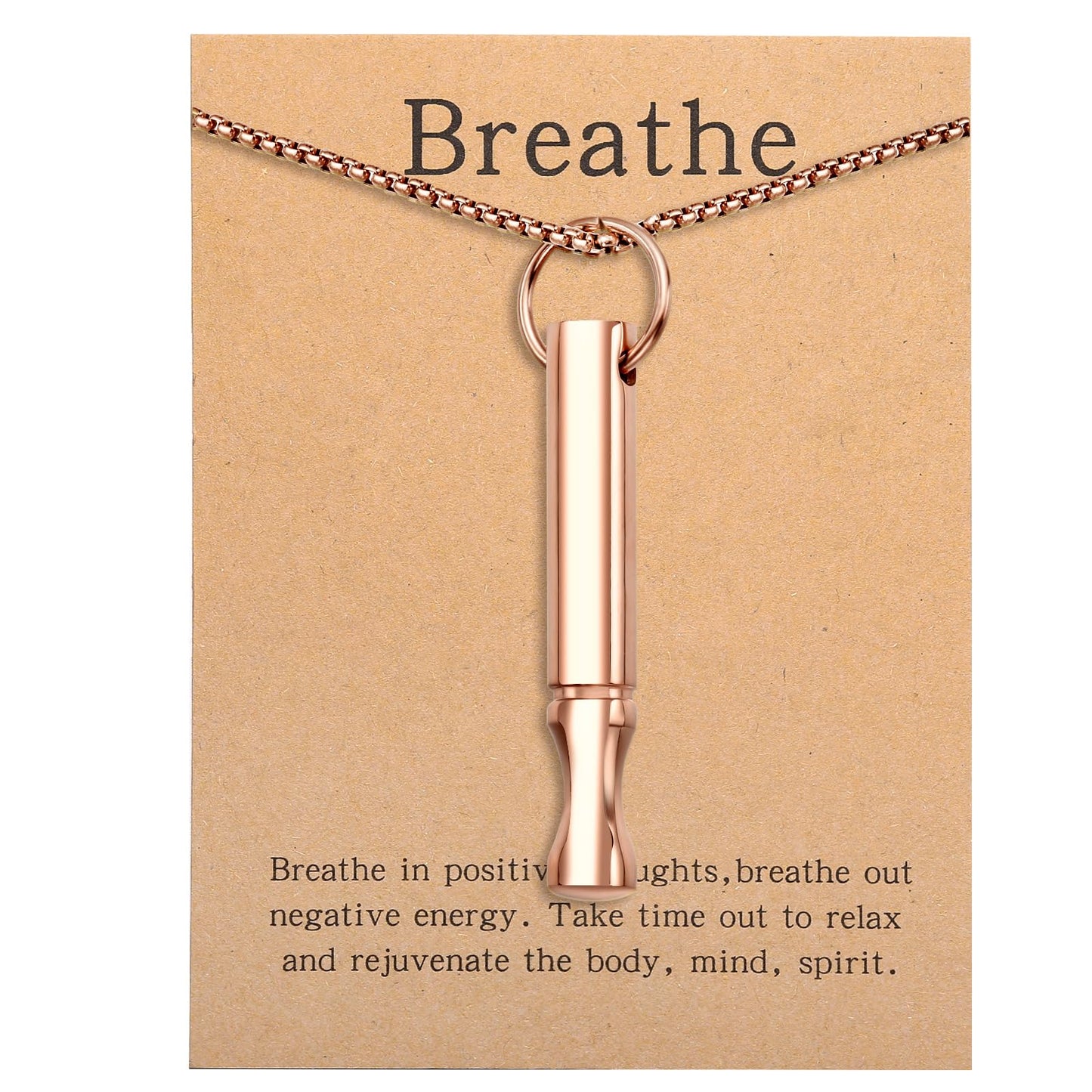 Mindfulness Breathing Necklace Stress Relief Pendant Stainless Steel Anxiety Breathe Necklace for Women Men (Rotundity, Rose Gold)