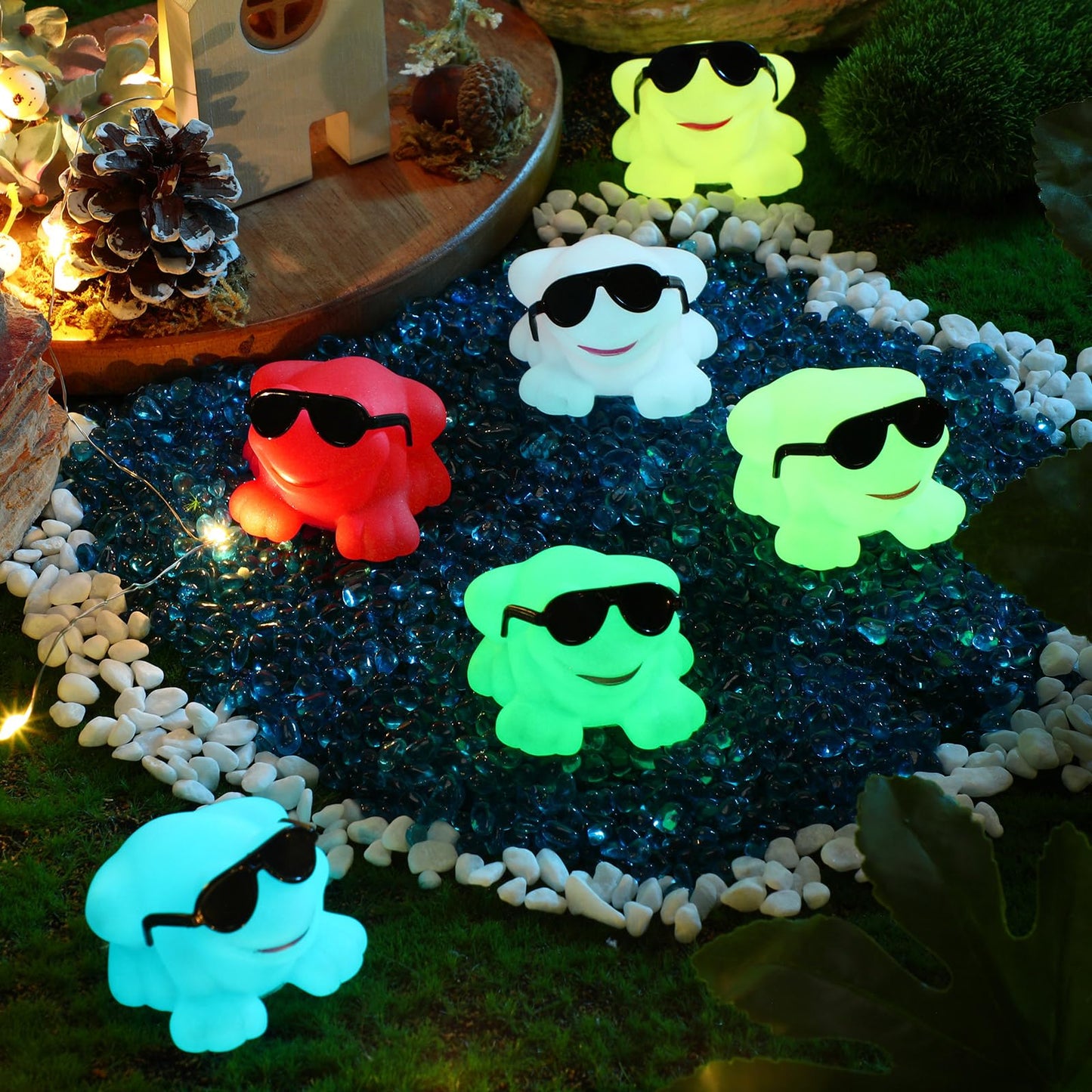 Halloscume 24 Pack Glow in The Dark Rubber Frog Toys for Kids, Floating Squeaky Bath Toys Bulk, Cute Mini Rubber Frogs with Sunglasses, Luminous Party Favors, Birthday Goodie Bag Stuffers for Toddlers