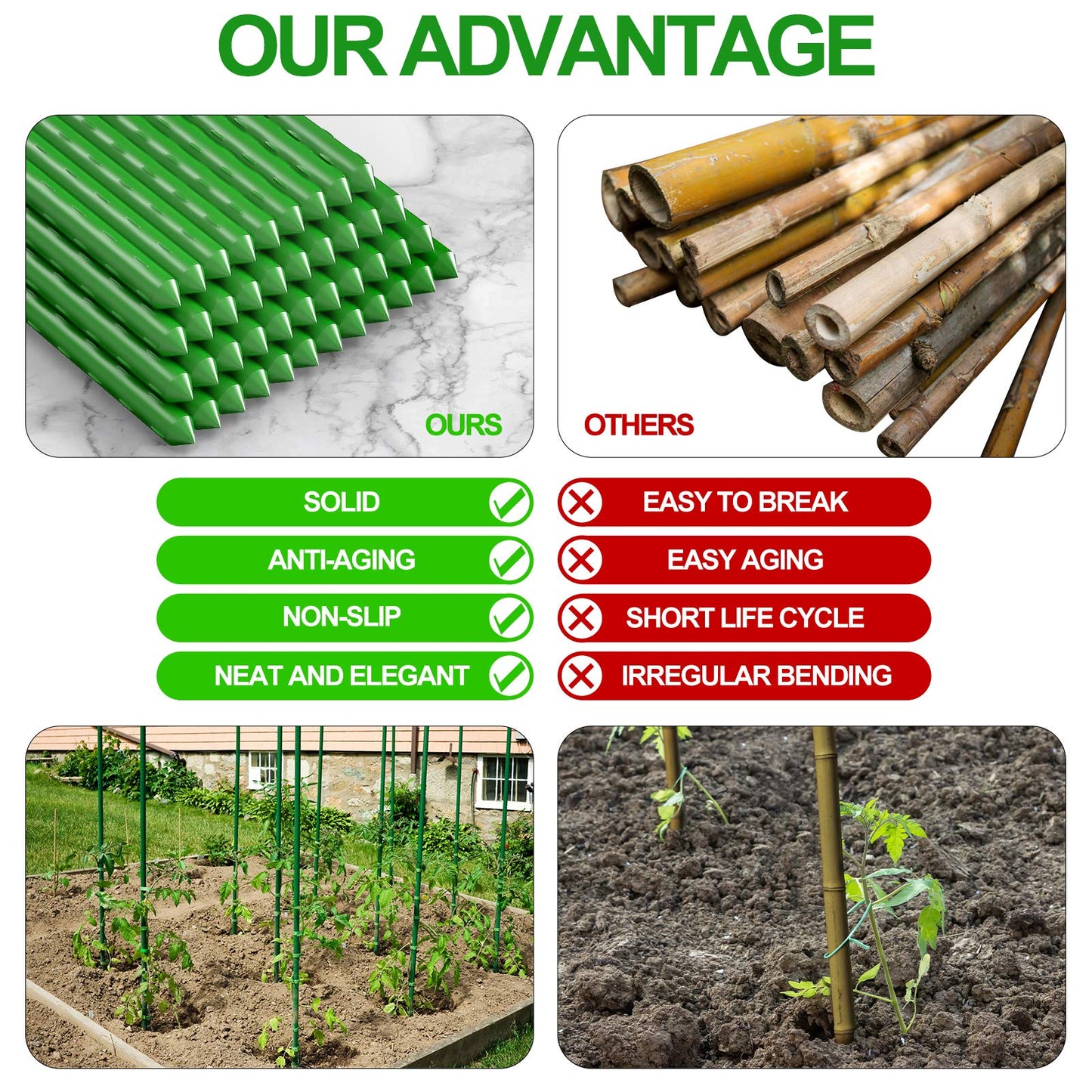 WAENLIR Garden Stakes 48 inch 4ft Sturdy Tomato Stakes, Plant Stakes for Outdoor Plants, Metal Plant Support Sticks for Gardening, Pack of 50