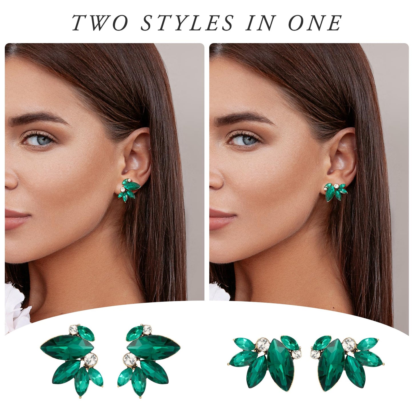 SWEETV Sparkly Green Rhinestone Stud Earrings for Women, Crystal Wedding Bridal Earrings for Brides,Cluster Bridesmaid Earrings, Prom Formal Party Jewelry