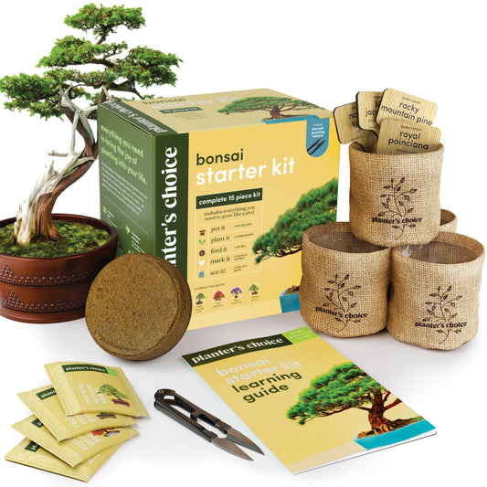Planter's Choice Bonsai Tree Kit for Beginners & Plant Lovers - Grow Your Own Bonsai from Seed, 4 Species Starter Kit with Burlap Pots, Shears, Soil Disc, Markers & Guide, Gift for Mom or Grandma