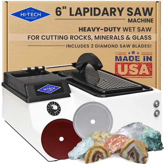 Hi-Tech Diamond - 6" Lapidary Saw - Lapidary Equipment Rock, Stone, Glass Cutting, Trimming, Sawing Machine - Stone Cutter Trim Saw and More - Includes TWO 6" Diamond Rock Cutting Blades