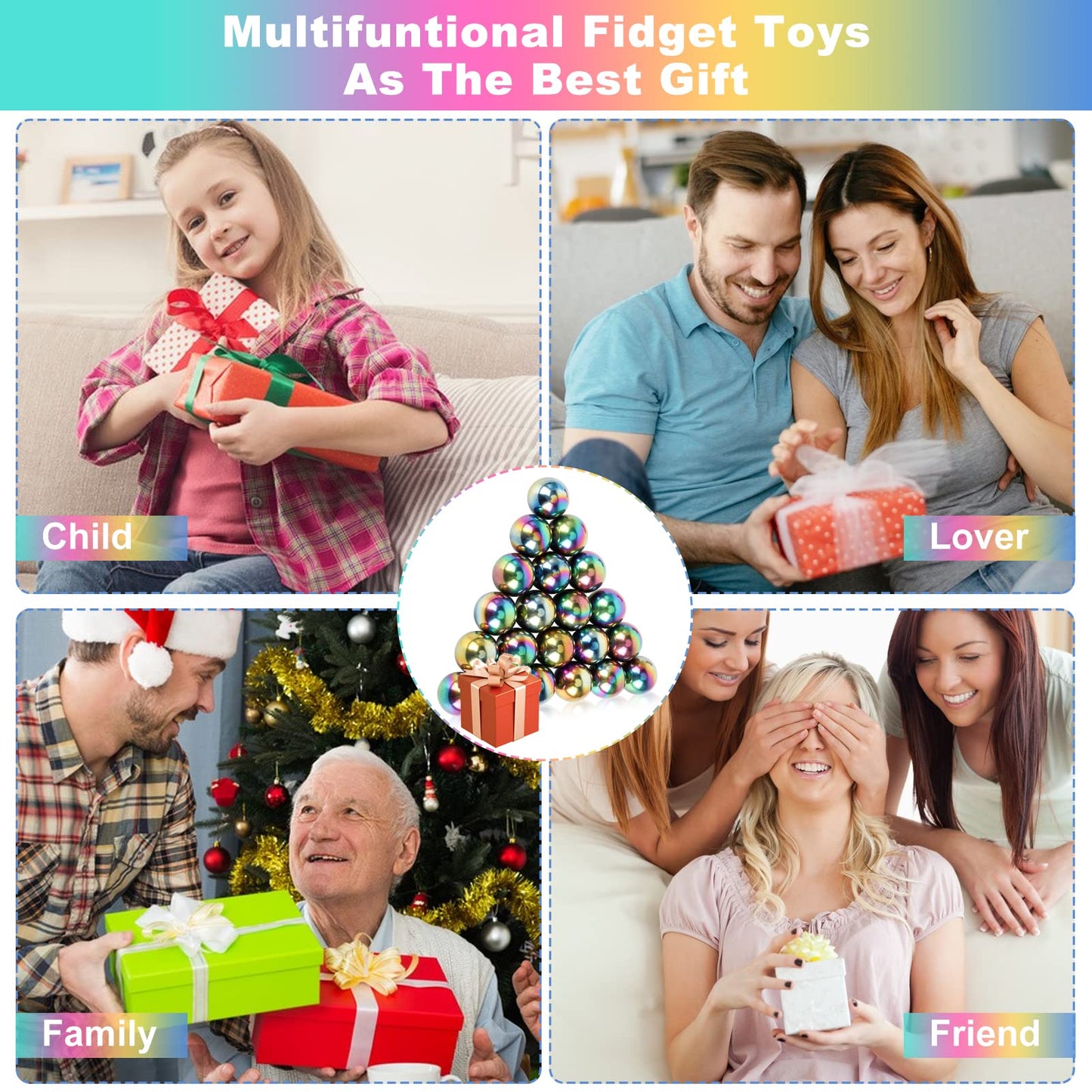 YISHIDANY 21Pcs Magnet Rainbow Ball Fidget Toy, DIY Hematite Stones Toys for Adults, Science Kit for Anxiety Relief, Magnetic Rattle Snake Birthday Easter Gift Egg Filler Stuffer Party Favors